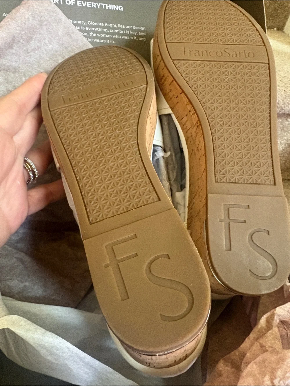 Franco Sarto Perfetto White Cork Wedge Sandals Size 9.5 M New in Box